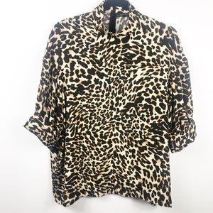 Zara Black Gold Leopard Print Top Blouse M